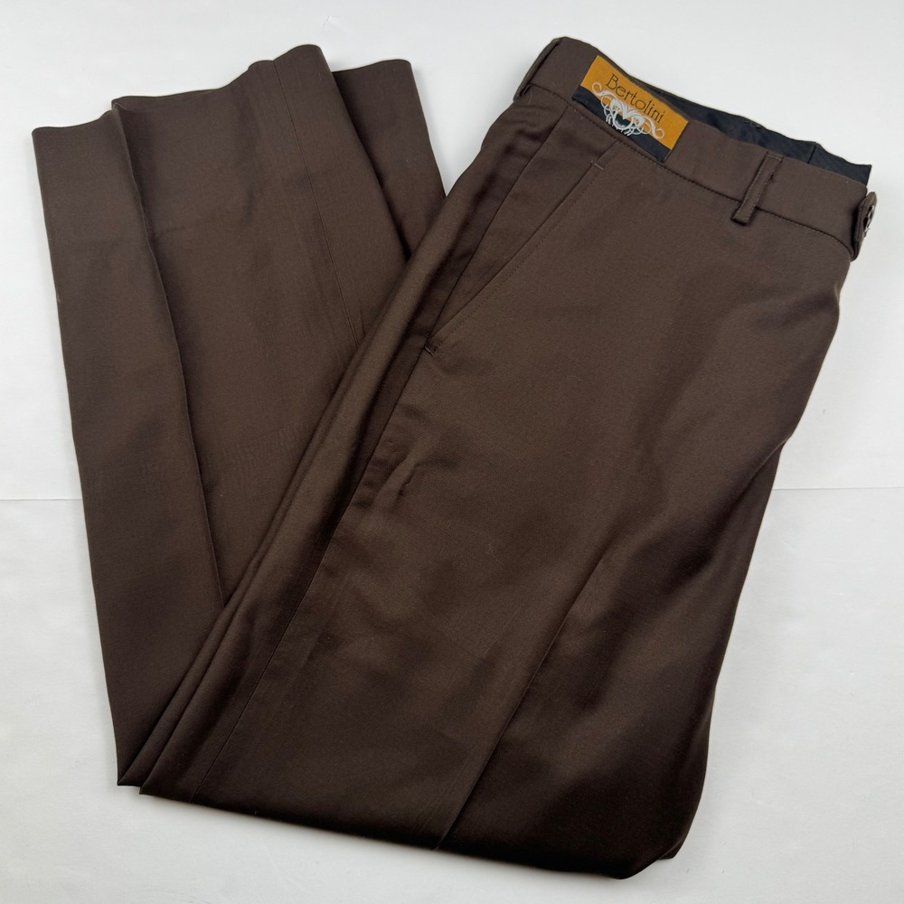 Bertolini‎ Dress Pants 40/34 Wool Silk Blend Brown Flat Front Business Formal